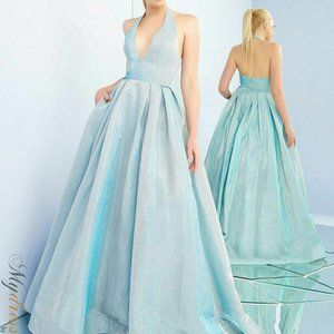 MAC DUGGAL 25939I SHIMMERING ICE HALTER NECK  BALLGOWN sz 14